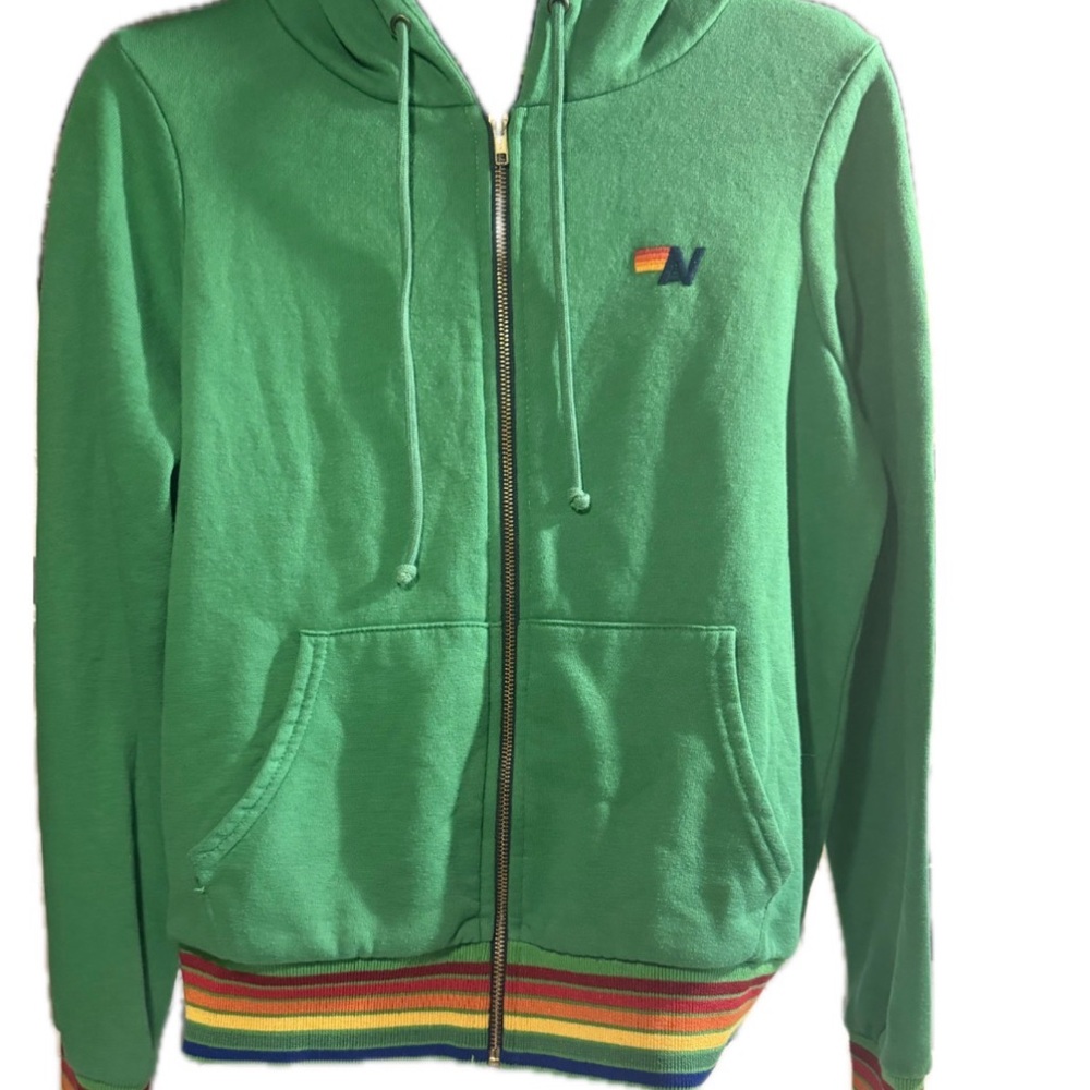 Aviator Nation Green Hoodie with Rainbow Accents